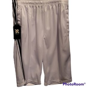 "R" Brand Men's Basketball Shorts Size Medium White with Black Stripes